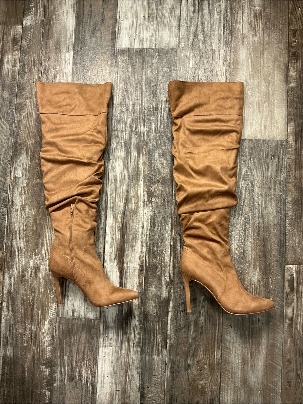 BCBGeneration Tan Slouch Over-the-Knee Stiletto Boots Size 8.5 - Picture 5 of 16